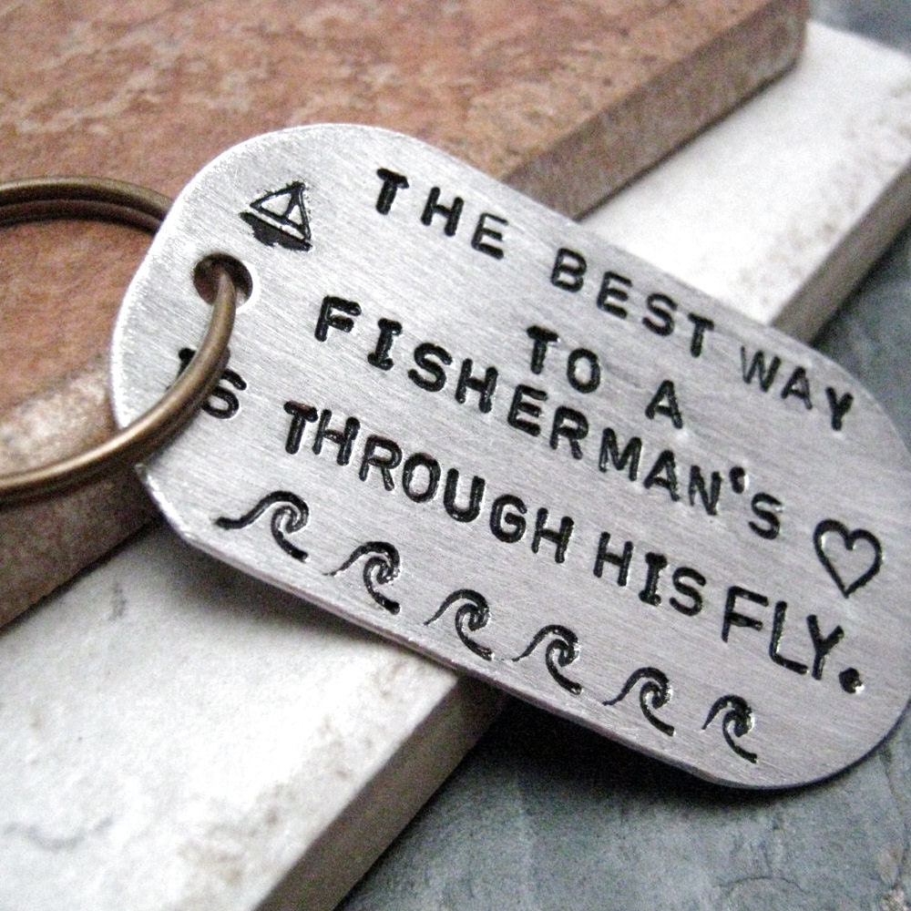 Best Way to A Fisherman's Heart Aluminum Key Chain, rounded dog tag, antique copper split ring, customizable, MADE TO ORDER
