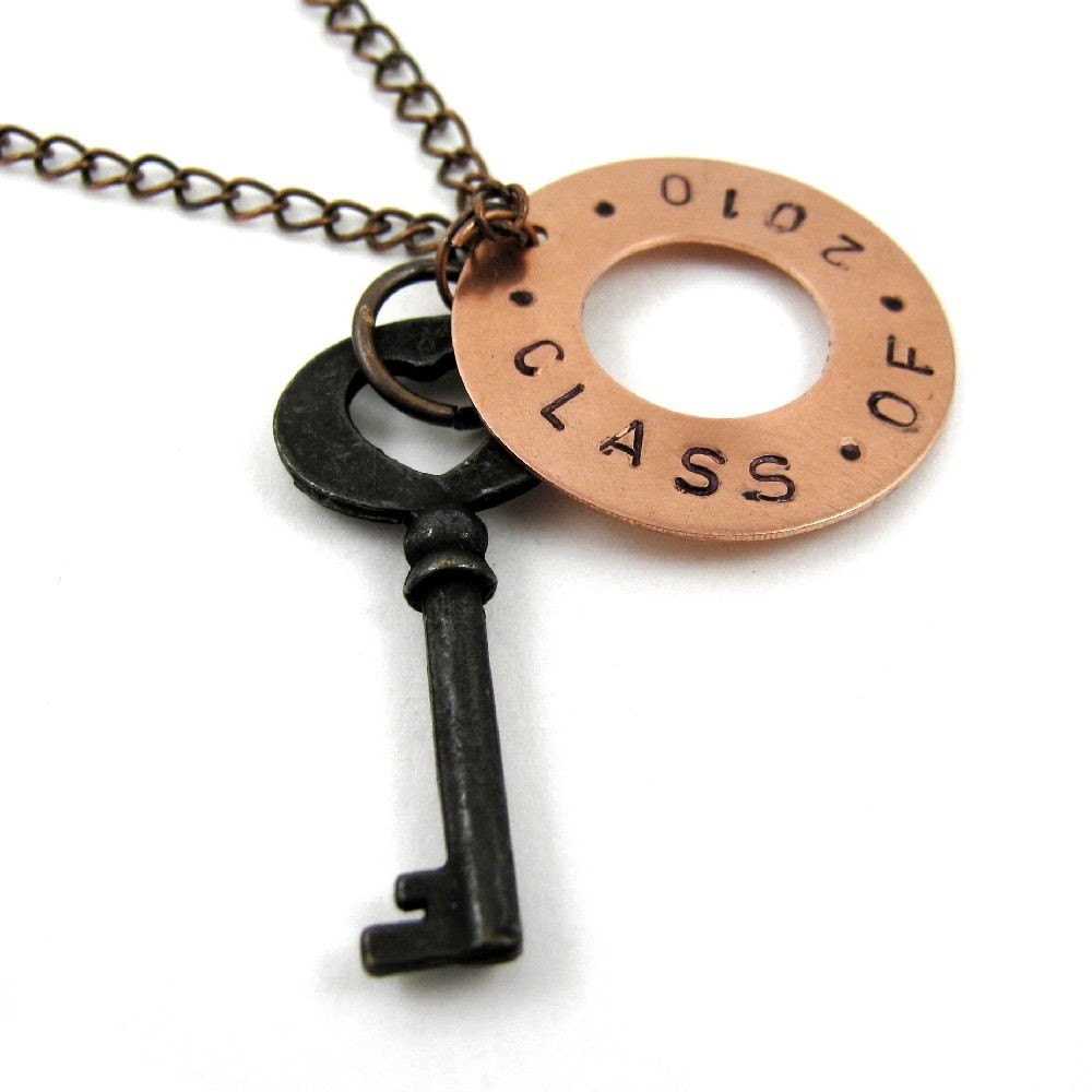 Class of 2010 Graduation Necklace Hand Stamped Copper Key to the Future