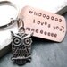 Owl Keychain, Whooo Loves You, Hand Stamped, great gift for your valentine, Best Seller, MADE TO ORDER