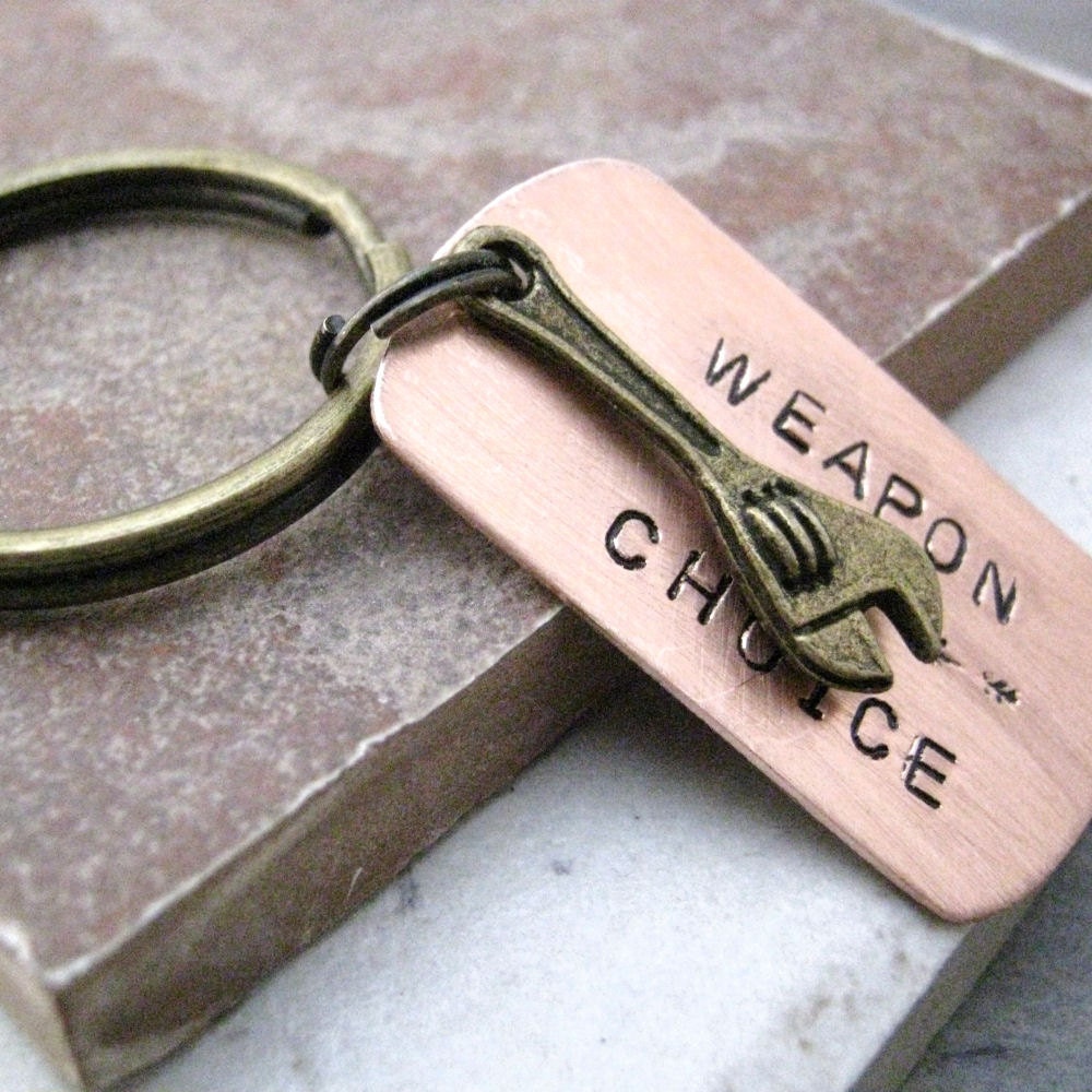 WRENCH Key chain. Weapon of Choice, alt charms availble, please read listing, great gift for dad, men