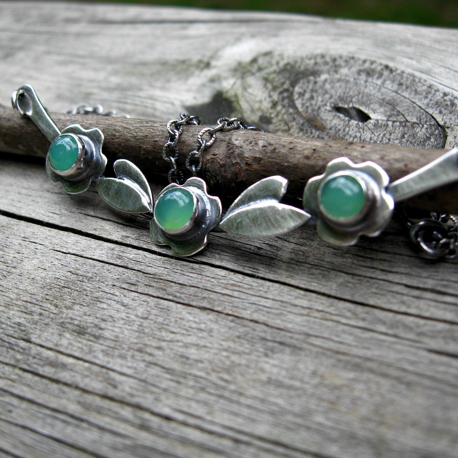Chrysoprase Necklace ... Choose Your Stone Sterling silver flower necklace