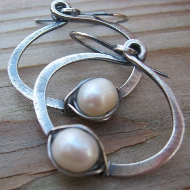 BUY 2 GET 1 FREE HOLIDAY SALE - ALL ITEMS Artisan Forged Sterling and Pearl Hoops