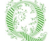Hand drawn monogrammed print, 8x10, the Letter Q, in the color green