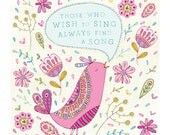 Singing Bird 8x8 digital print of original illustration