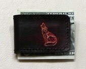 Leather Magnetic Money Clip with Wolf Design