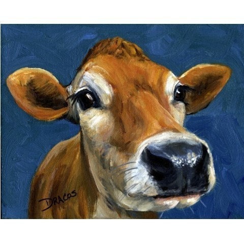 Jersey Cow Farm Animal Art 8x10 Print of Original Painting by Dottie Dracos - DottieDracos