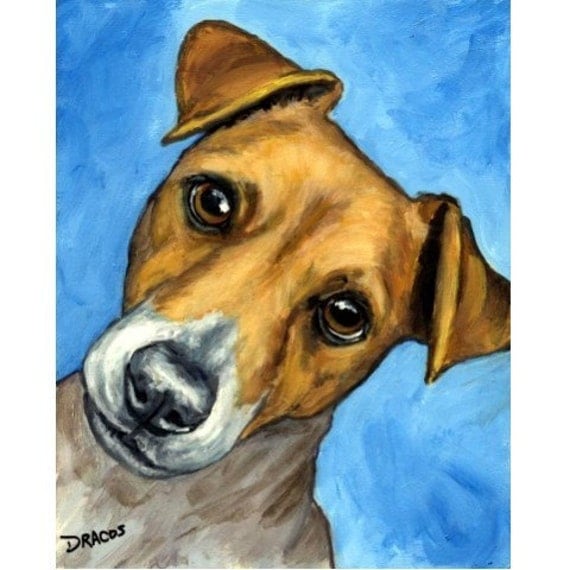 Jack Russell Art Face Dog Art 8x10 Print of Original Painting by Dottie Dracos