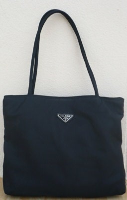 Sale 25% off - Vintage 90's Prada Nylon Tote Bag Black Square Vegan.
