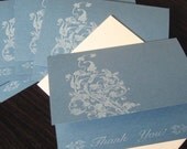 On Sale - Blue Filigree Thank You Cards Gocco Printed 5 Pack
