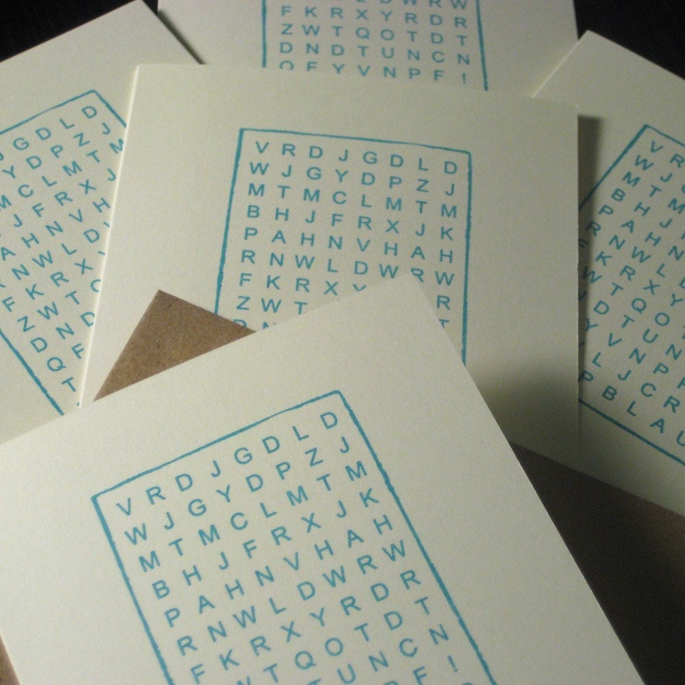5-Pack Word Search Thank You - Gocco Printed Cards