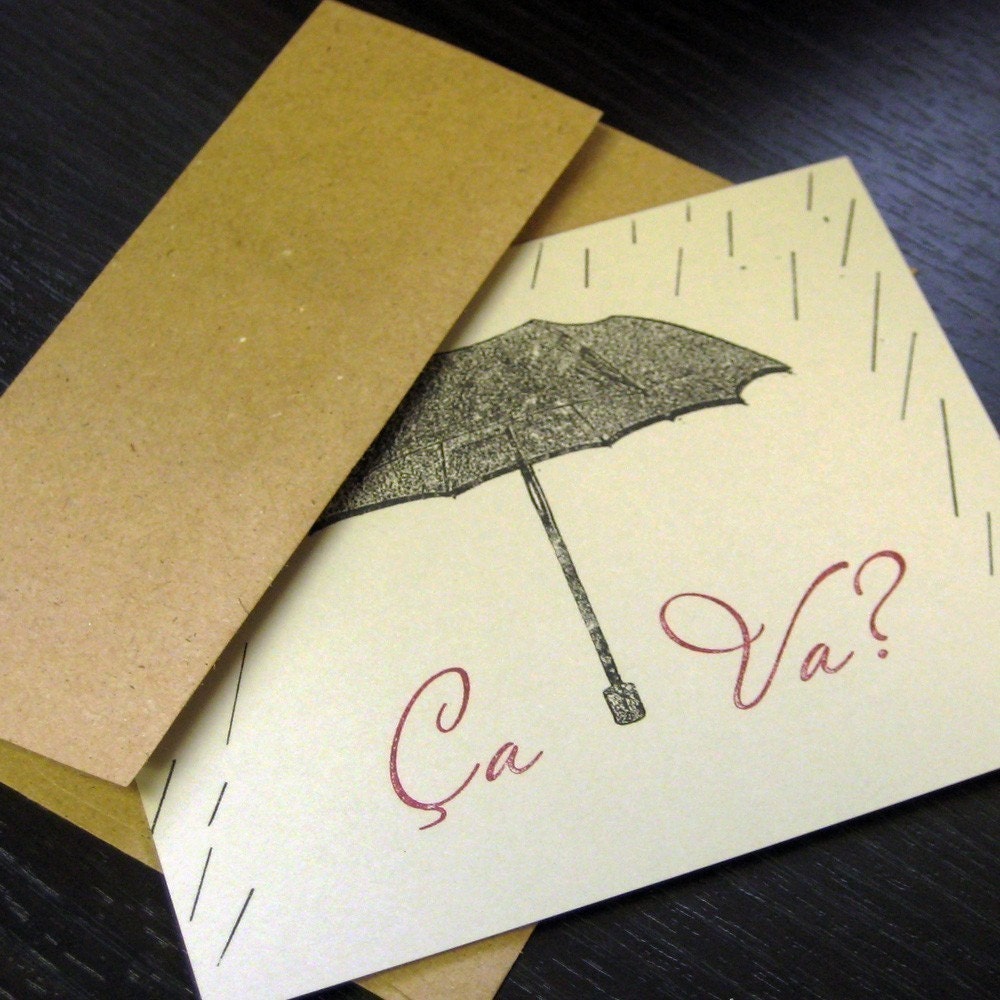 Free Shipping Sale - Ca Va - Gocco Screen-Printed Art Card