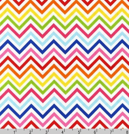 Robert Kaufman Fabric Zig Zag Chevron Bright Multi Color Rainbow Hot Pink Green Yellow Blue 1 Yard-- More yardage available