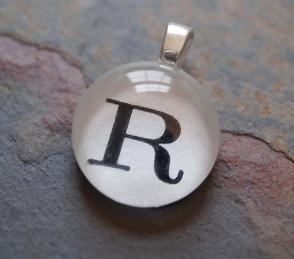 antique dictionary letter monogram glass pendant ANY letter