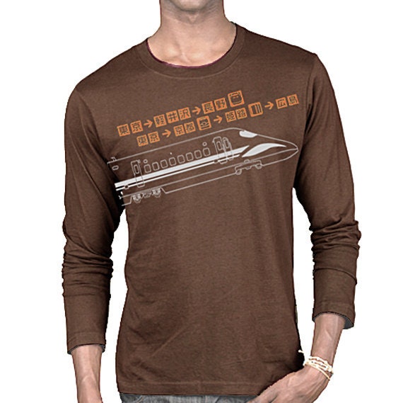 SHINKANSEN Bullet Train Brown Pictogram long sleeve T Shirt