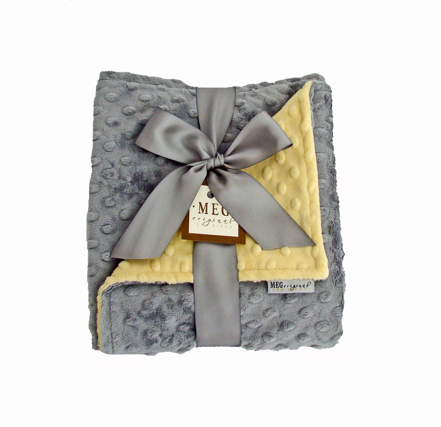 Yellow & Gray Minky Dot Baby Blanket - MEGbabyboutique