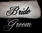 BRIDE & GROOM BEACH Towels Black and White Embroidery 100% cotton terry velour Bridal or Couple Shower or Wedding Gifts - Made To Order