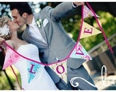 Love Bunting Wedding Flag Banner Decoration. Colorful Fabric Photo Prop, ready to ship. Reversible.