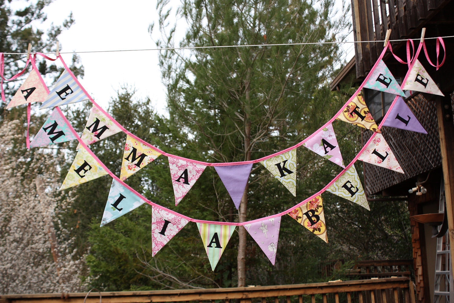 Custom, Twin Fabric Buntings, Personalized Bunting Flag Decoration. 21 Flags,  up to 19 letters, with an option for more flags.