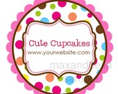 Personalized Whimsical Polka Dot Stickers, Birthday, Business, Baking, Address Labels, Gift Tags, Party Favors, Seals  - Set of 12