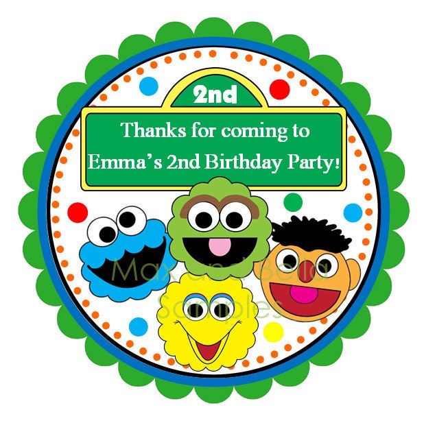 Sesame Street Friends Personalized Stickers, Birthday, Address Labels, Gift Tags, Hang Tags, Party Favors, Seals  - Set of 12
