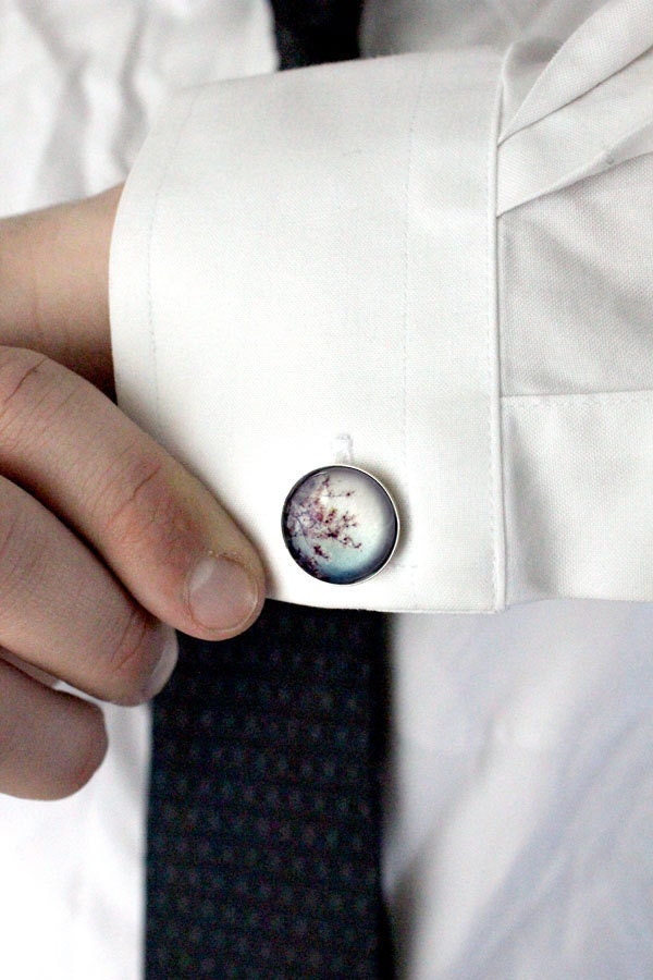 Cherry Blossom Cufflinks - Silver Cuff Links - Great for Weddings, Groomsmen, Father of the Bride, Dad, Best Man, Dudes