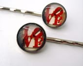 CLEARANCE Red Hair Accessories - Love Hair Pins / Bobby Pins / Barrettes- Great for Bridesmaids, Valentines Day LAST PAIR