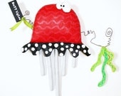JeLLyFish with SeaWeed ... named Charmin ... red black white grey green ... polka dots ... WhimsicaL WaLL ArT