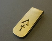 Sulfur - brass money clip with hand-pierced alchemical symbol