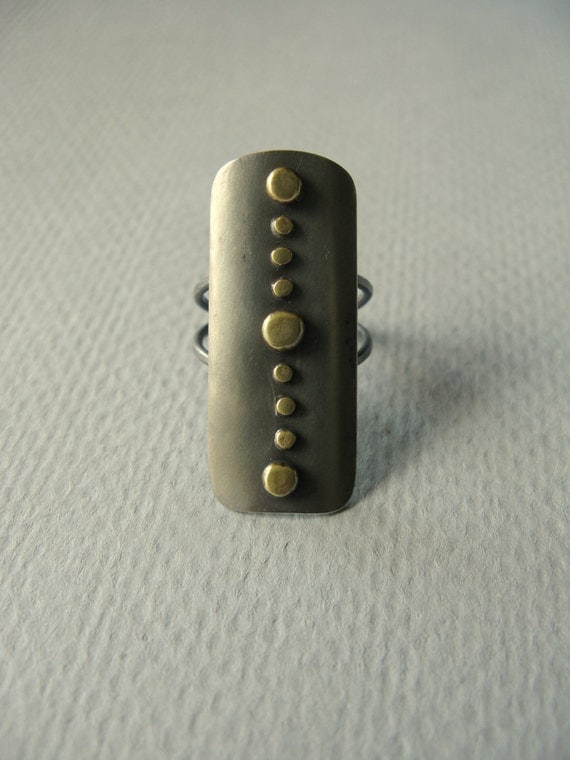 Scutum - ancient Roman legionary silver shield ring with brass studs