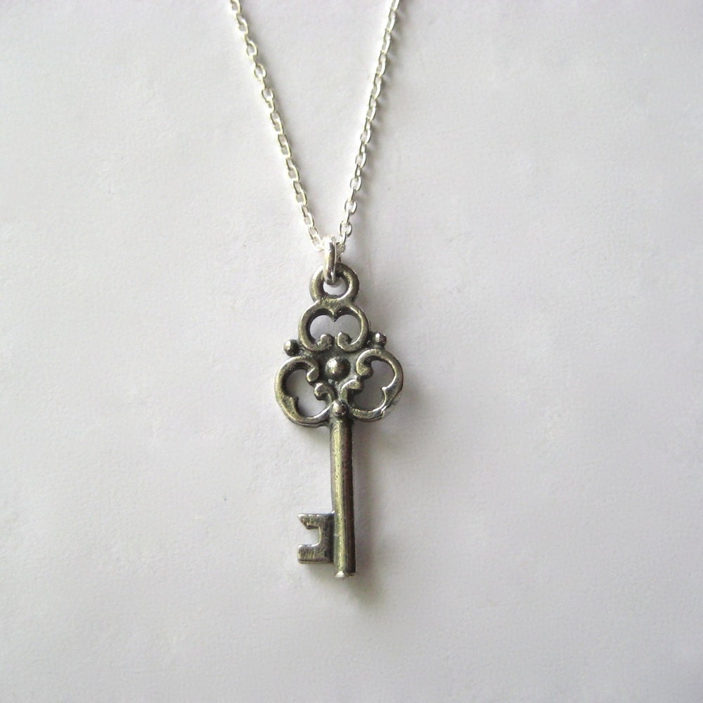 Skeleton Key Necklace, Sterling Silver Skeleton Key Chain Necklace - juliegarland