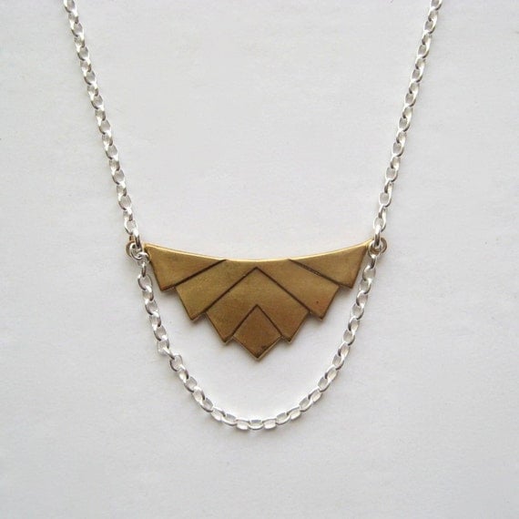 Brass Geometric Necklace, Brass Chevron Necklace, Geometric Jewelry, Modern Brass Jewelry