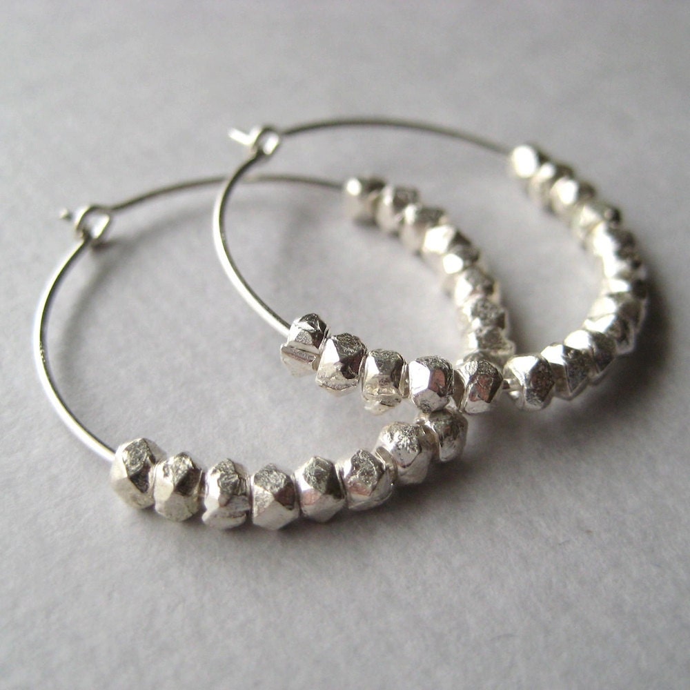 Vermeil Hoop Earrings, Gold Nugget Hoop Earrings, Sterling Silver Hoops, Geometric Faceted, Minimal Jewelry, Modern Jewelry