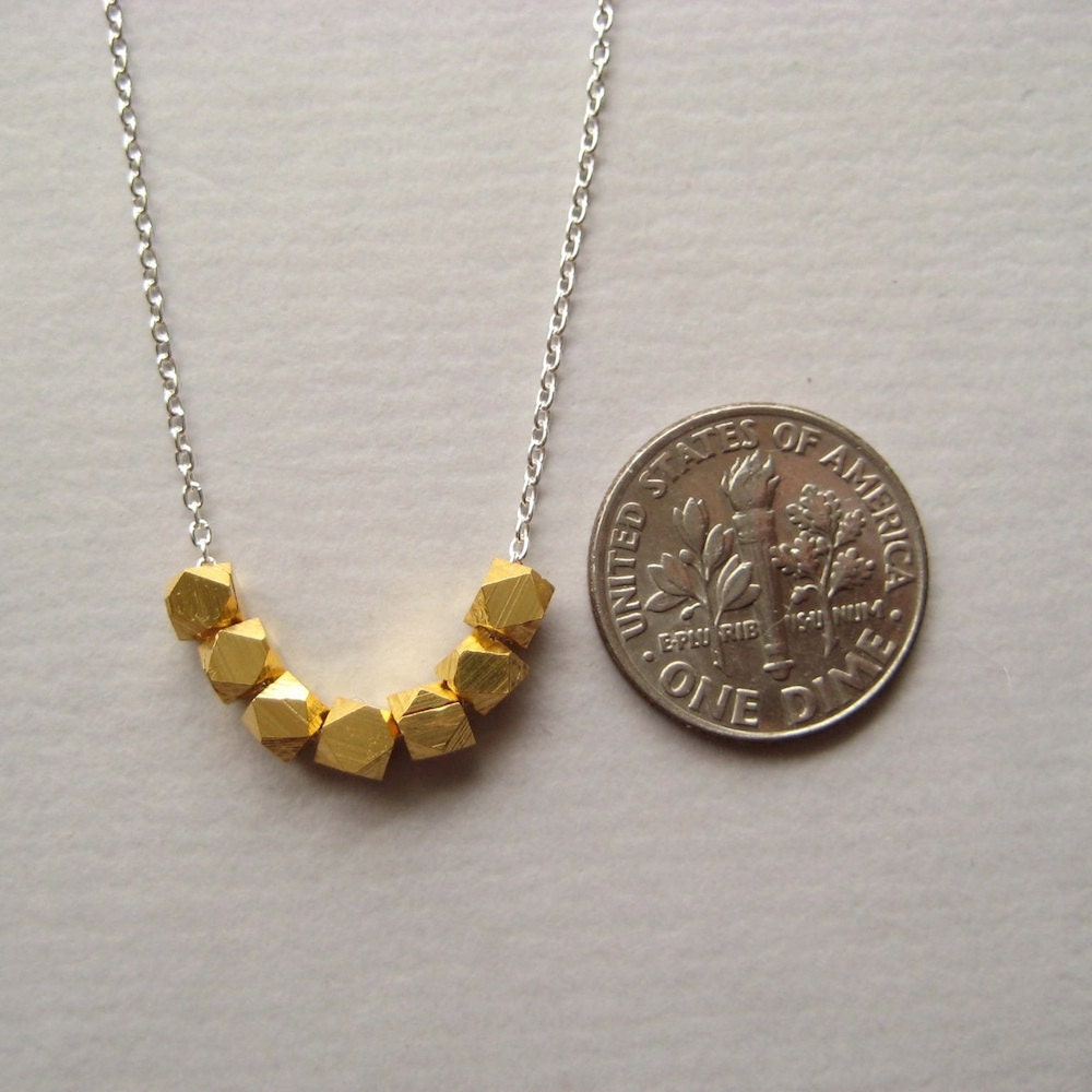 Gold Vermeil Necklace, Vermeil Nugget Necklace, Mixed Metal Jewelry, Faceted Nugget, Sterling Silver Chain