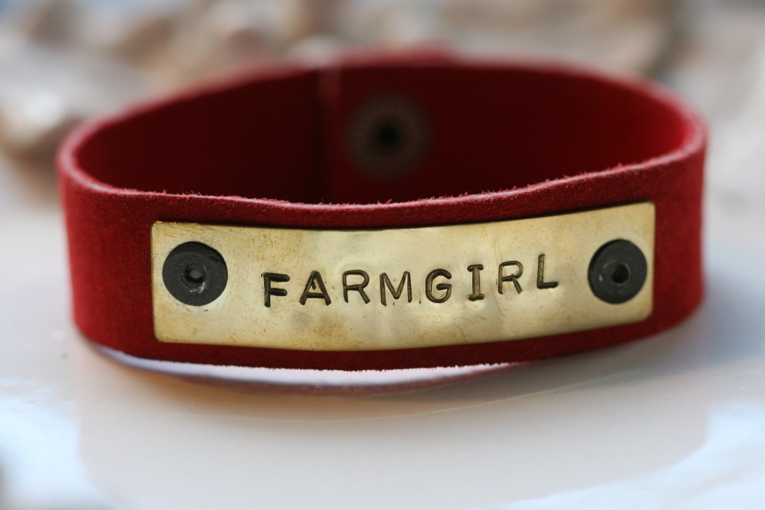 Farmgirl Leather Cuff Bracelet in Red Suede