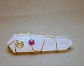 Wire-wrapped Rose Quartz pendant with Amethyst accent
