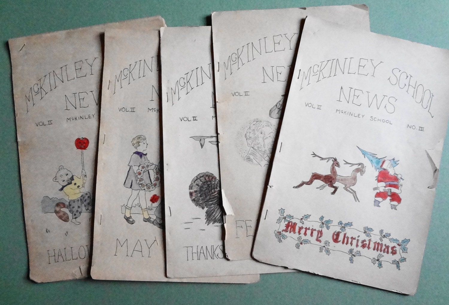 Vintage - 1936 - 1937 McKinley Grade School News Newspaper 5 issues Peoria Illinois super rare