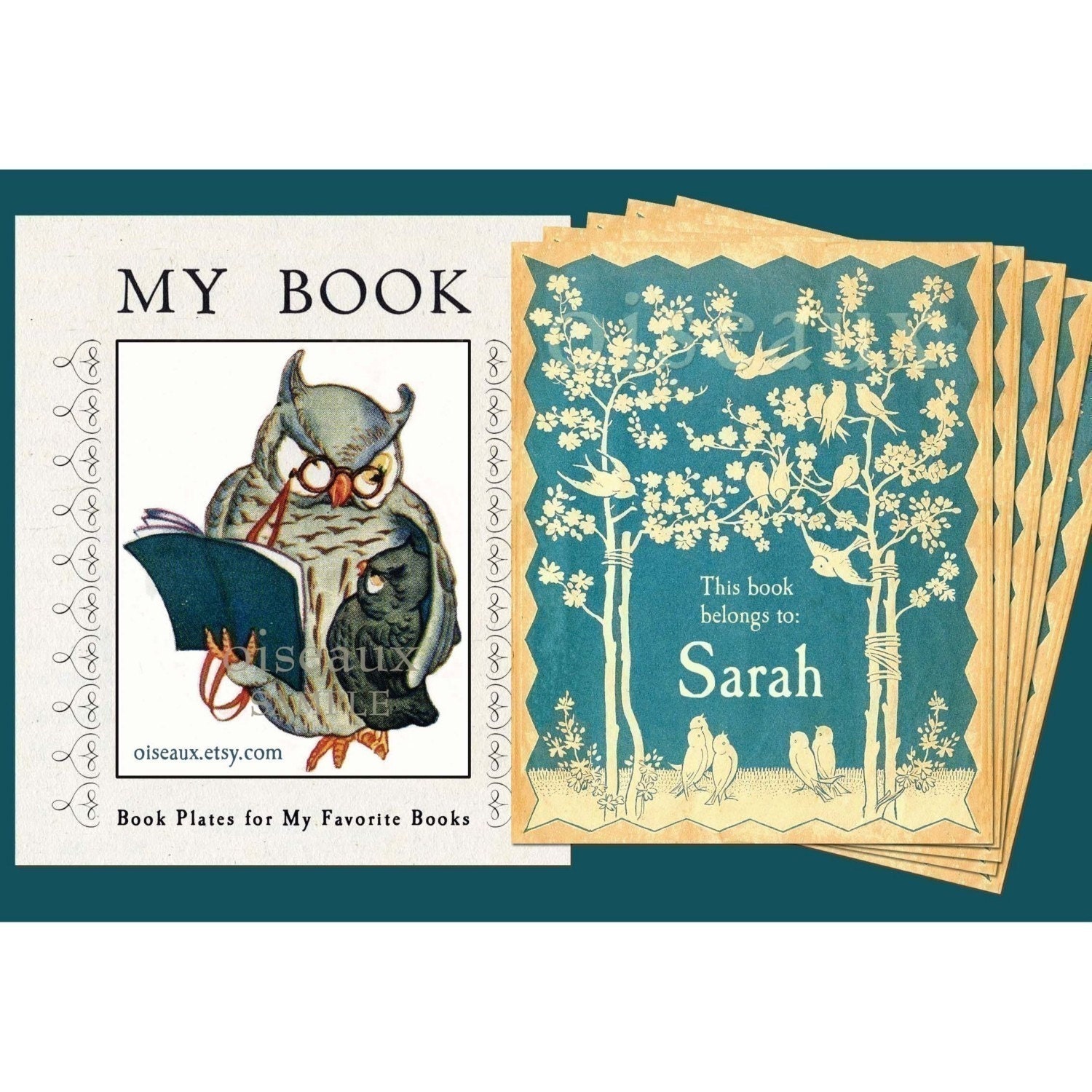 Personalized Vintage Blue Bird Bookplates
