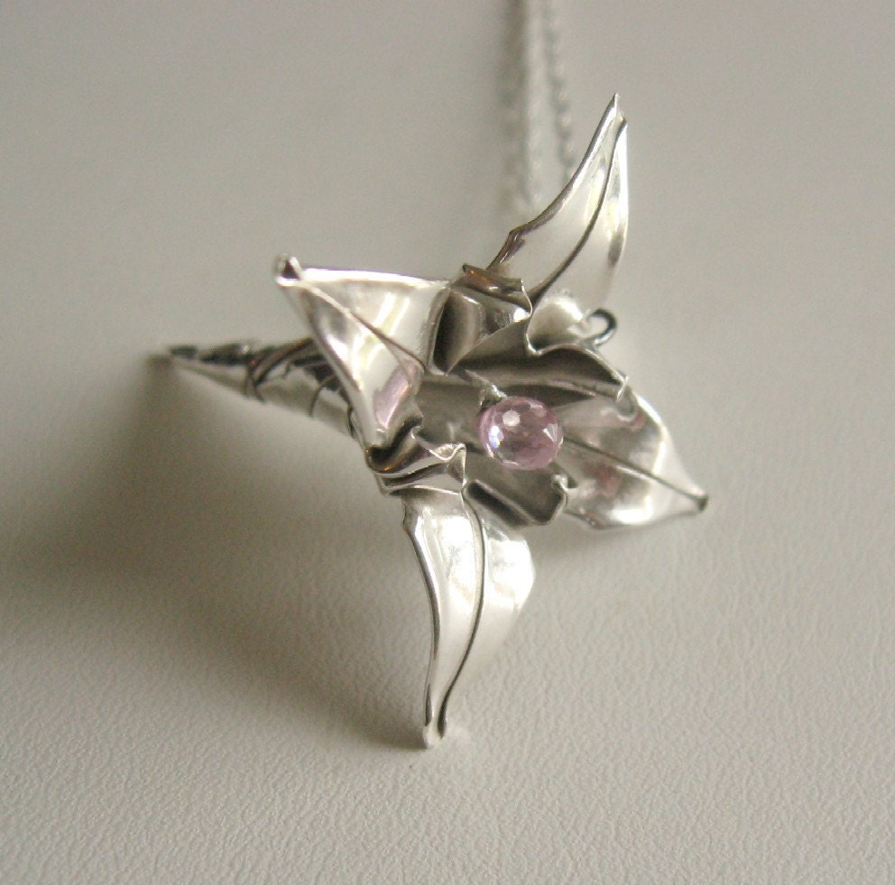 Silver Origami Lily, in Pink