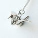 Silver Origami Crane Pendant - True Origami Jewelry - Fine Silver Crane