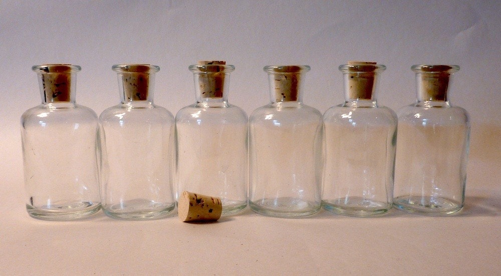 6 Miniature Clear Glass Apothecary Bottles with Corks