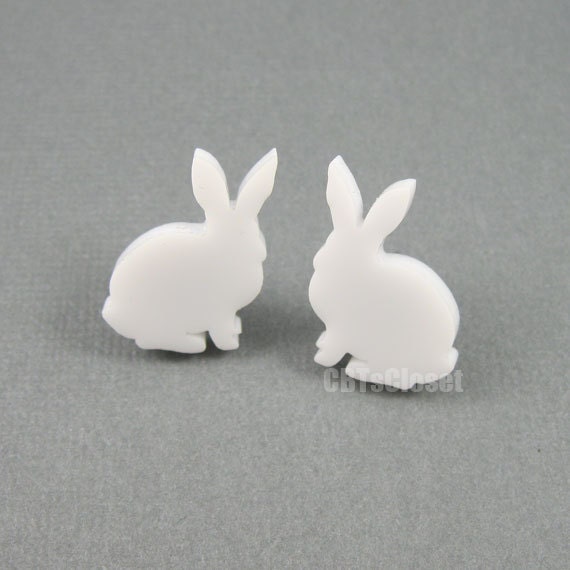 White Bunny stud earrings