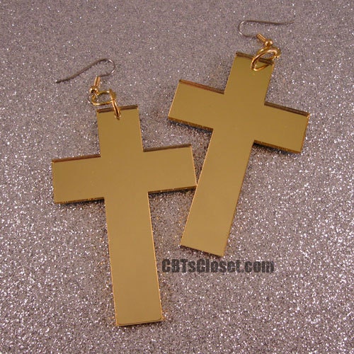 Gold Large Madonna Cross Earrings