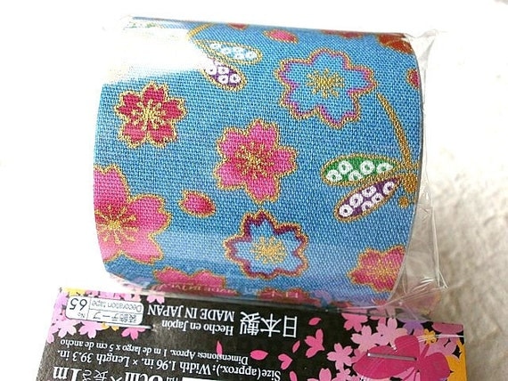 Japanese Fabric Tape Cherry Blossoms Flower Blue