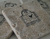 Lonely Bird Natural Stone Coasters. Set of 4. By Freckle on etsy