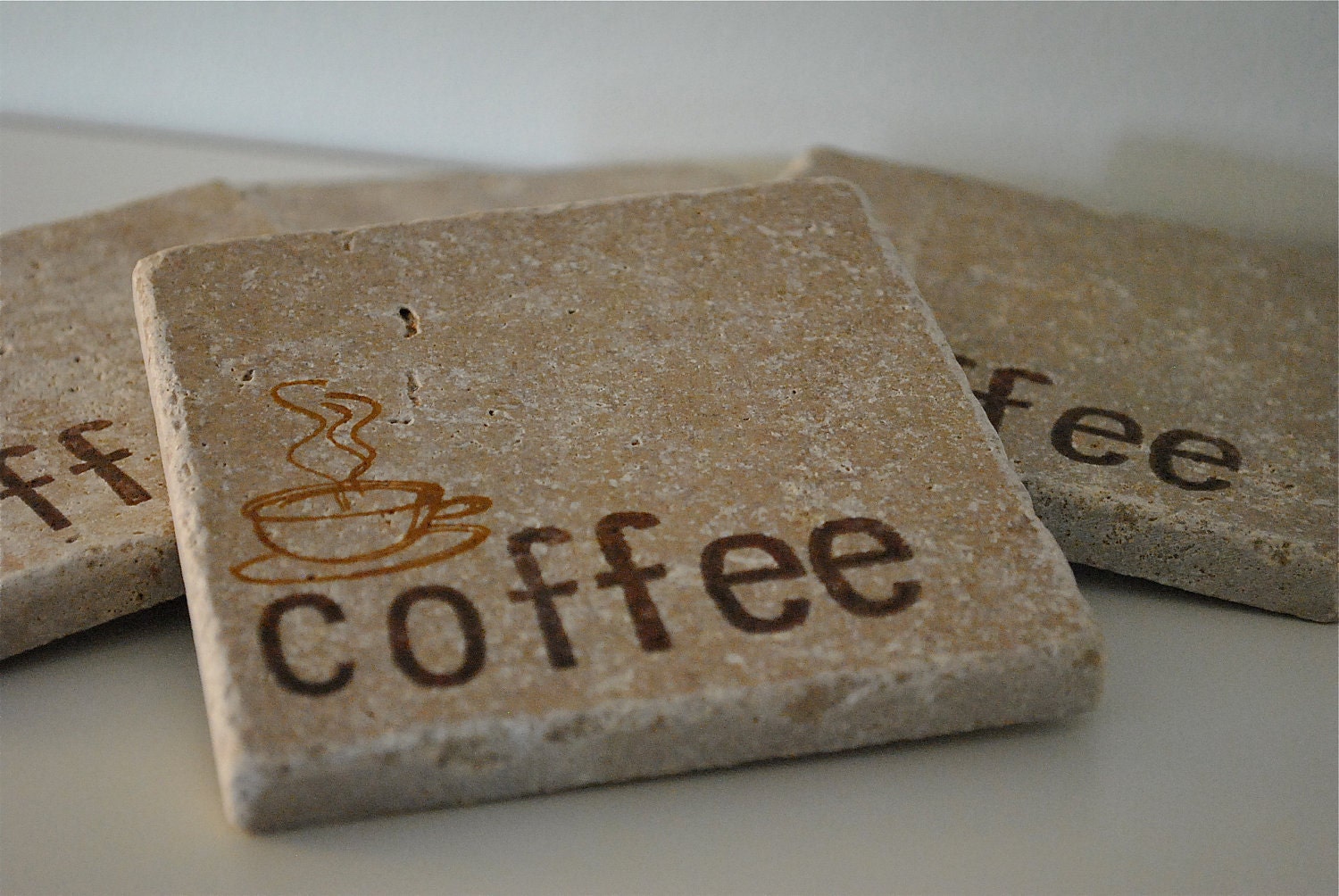 Coffee Natural Stone Coasters. Set of 4. By Freckle on etsy
