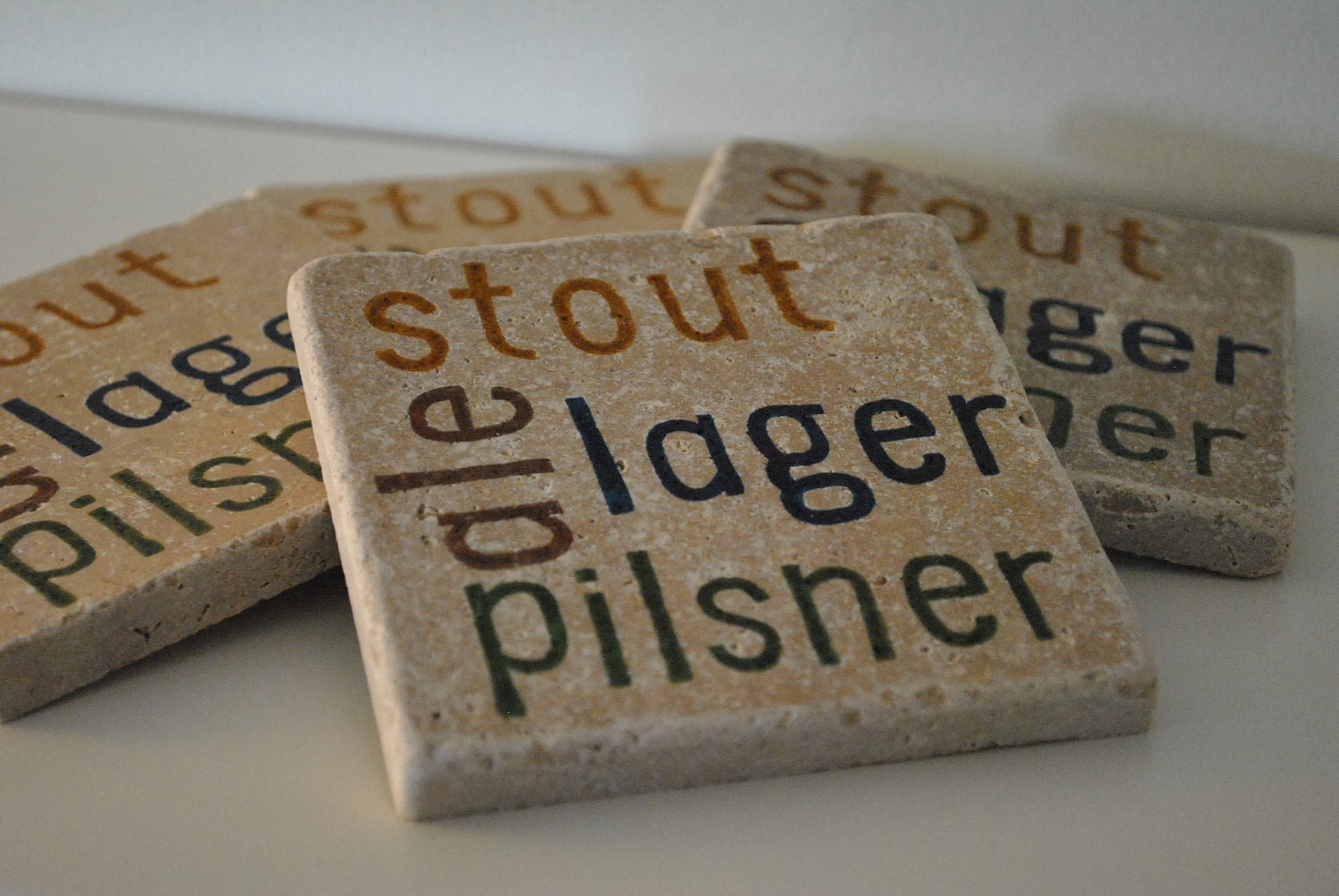Beer Lover Natural Stone Coasters. ale, pilsner, lager, stout. Set of 4. Gift for Him. Man cave.