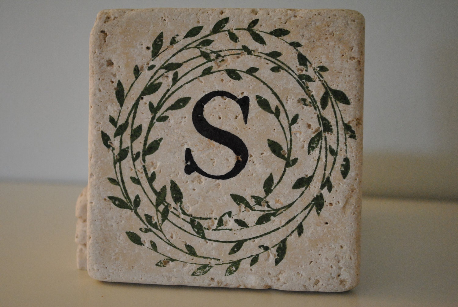 Monogram Natural Stone Coasters. Set of 4. Engagement, Wedding Gift. By Freckle on etsy