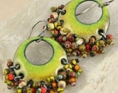 Gypsy Earring Chartreuse Ethnic Organic Copper Enamel Czech Beads Boho Chic Autumn - tekaandzoe
