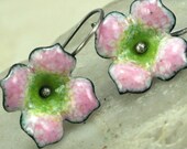 Dogwood Flower Copper Enamel Earrings Hand Formed Metalwork Feminine Natural Earthy
