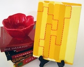 Little Orange Dashes Embroidered Artwork - Fiber Art - Yellow - Orange- Citrus